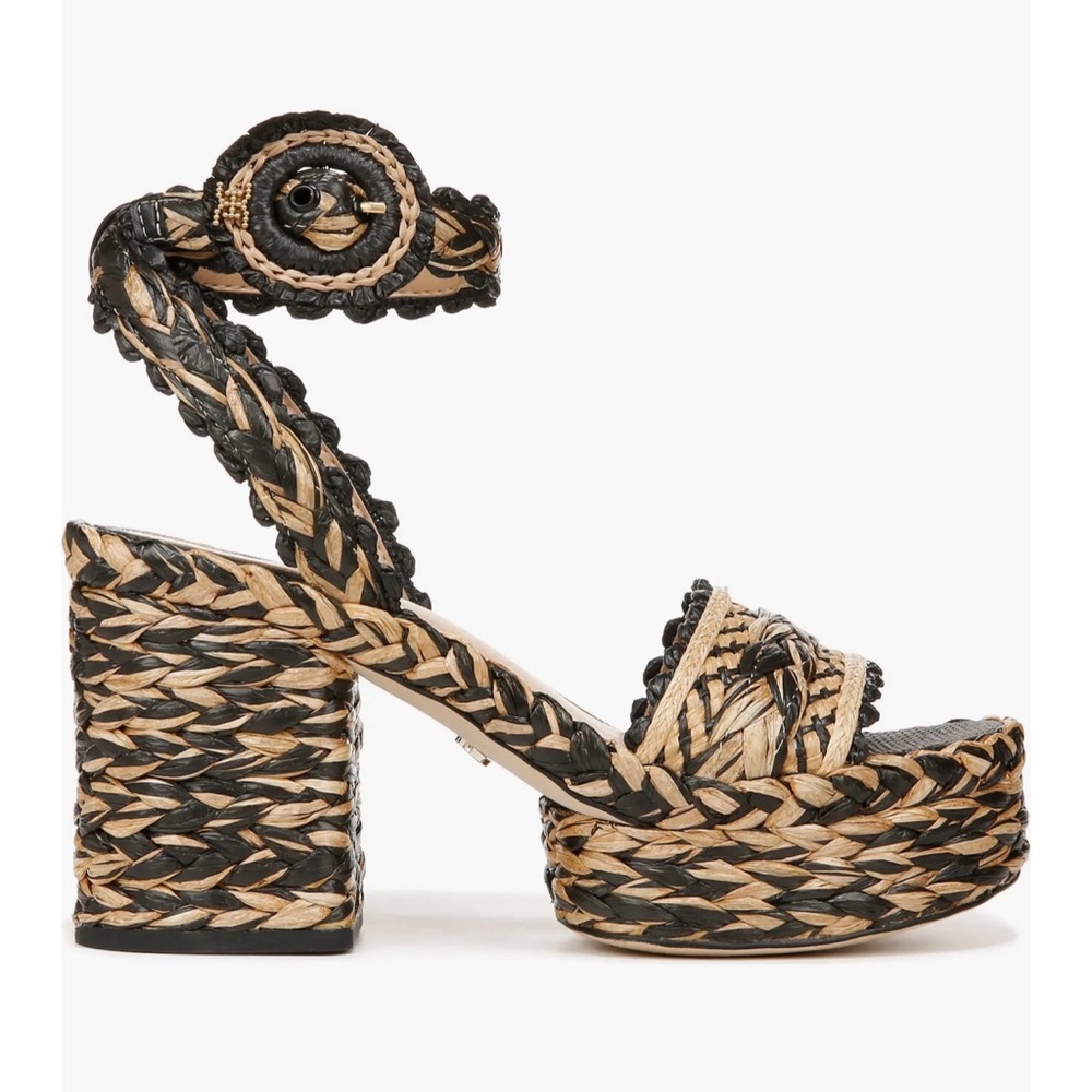 Sam Edelman Iliana Woven Platform Ankle-Strap Sandals Black & Natural Size 9.5 - Picture 4 of 12